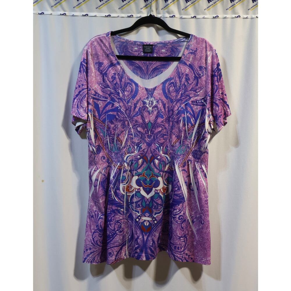 Faded Glory Purple and Blue Multicolor Paisley Bedazzled Blouse Size 1X